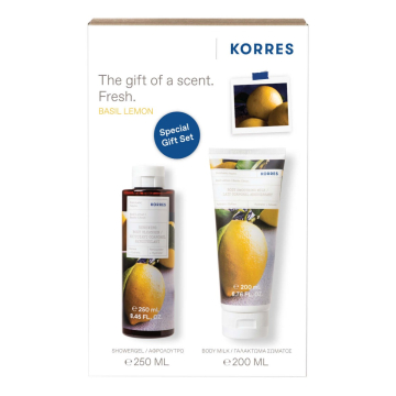 Korres Basil Lemon Body Cleanser and Body Milk Gift Set 450ml Korres Basil Lemon Body Cleanser and Body Milk Gift Set 450ml