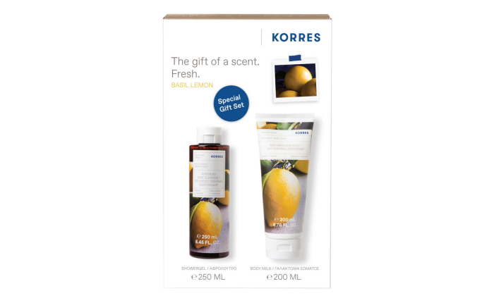 Korres Basil Lemon Body Cleanser and Body Milk Gift Set 450ml Korres Basil Lemon Body Cleanser and Body Milk Gift Set 450ml