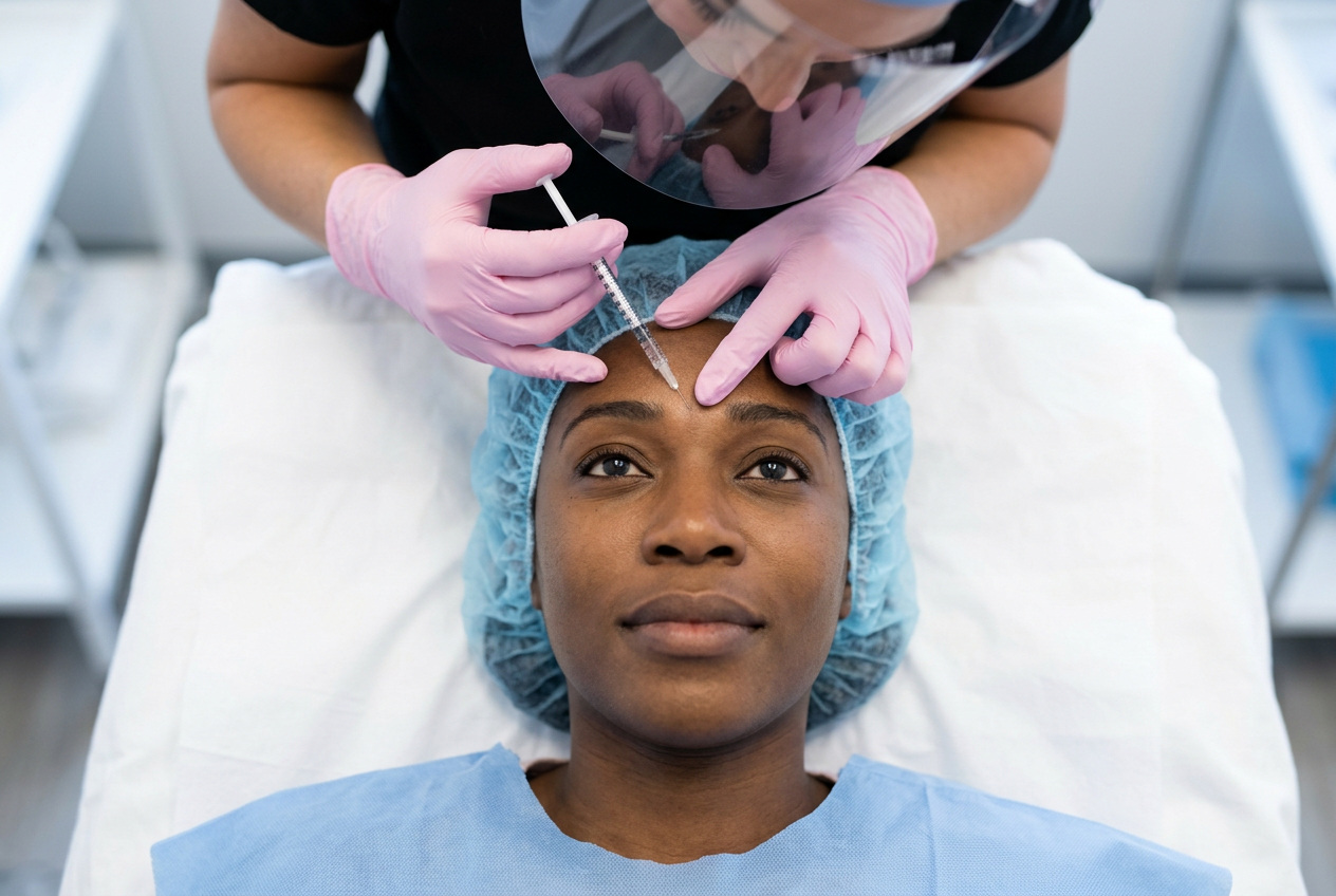 overhead shot of a woman receiving botox injection