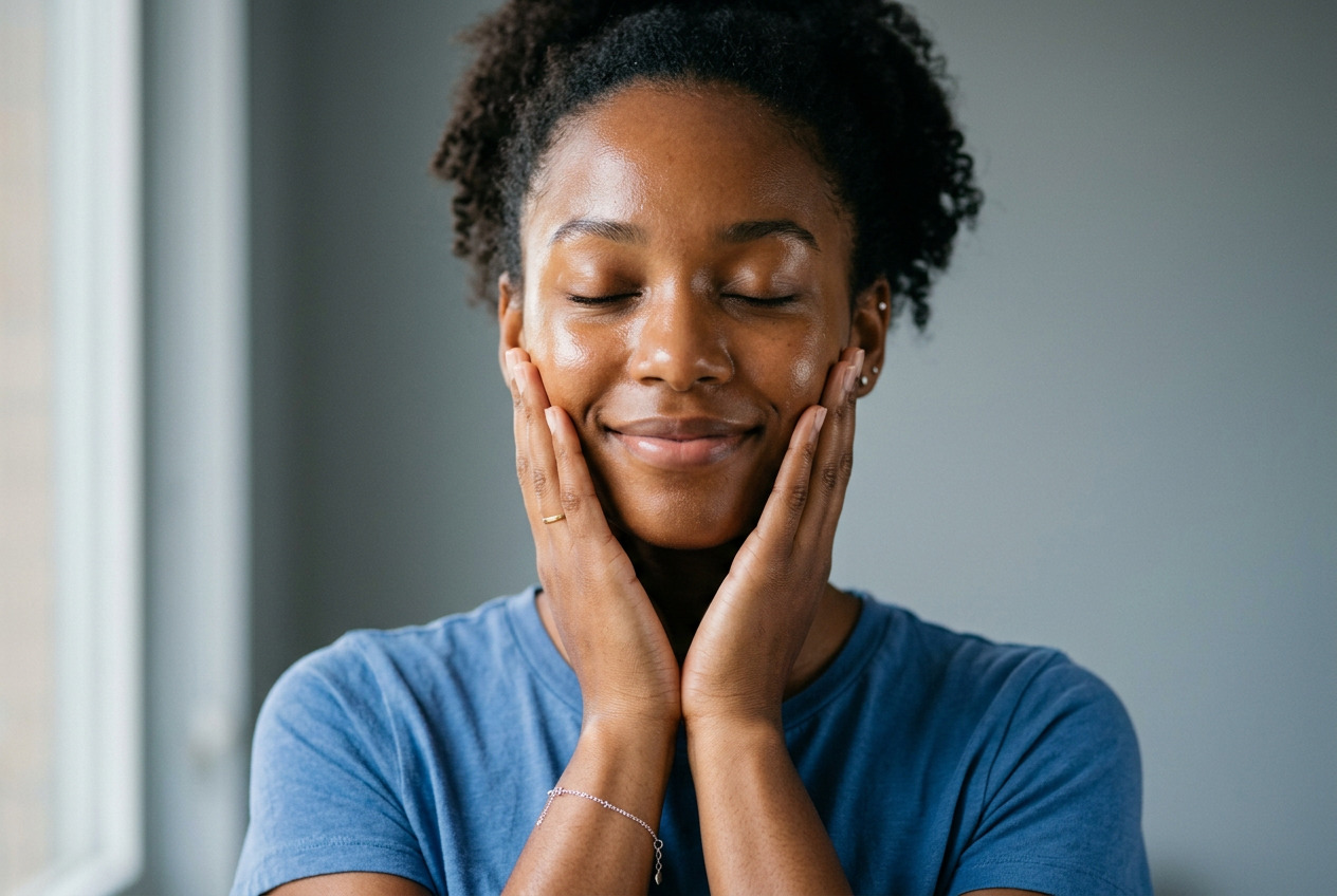 portrait of a young woman with glowing skin