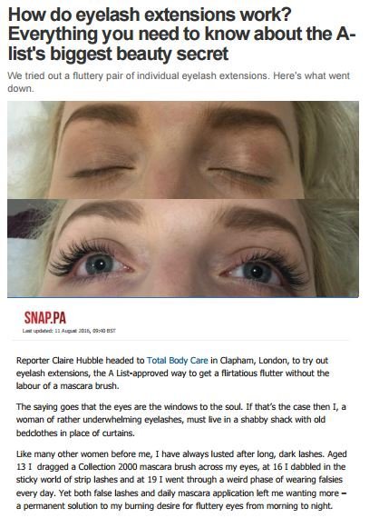 Eyelash extensions at Total Body Care
